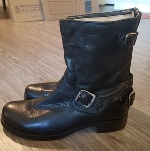 Frye Boot Moto Leather Biker Black Buckle 9 1/2 10